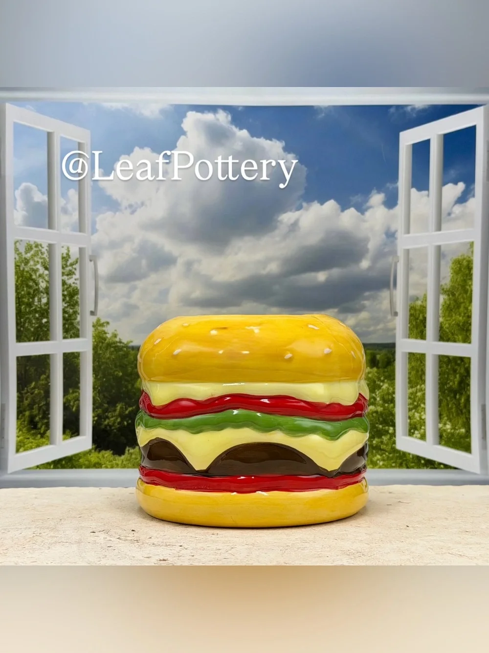 Cute Ceramic Cheeseburger Plant Pot for Small Succulent or Cactus